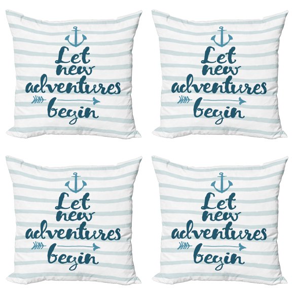 Ambesonne Adventure Throw Pillow Cover 4 Pack, Nautical Anchor Arrow, 20", Night Blue Pale Blue