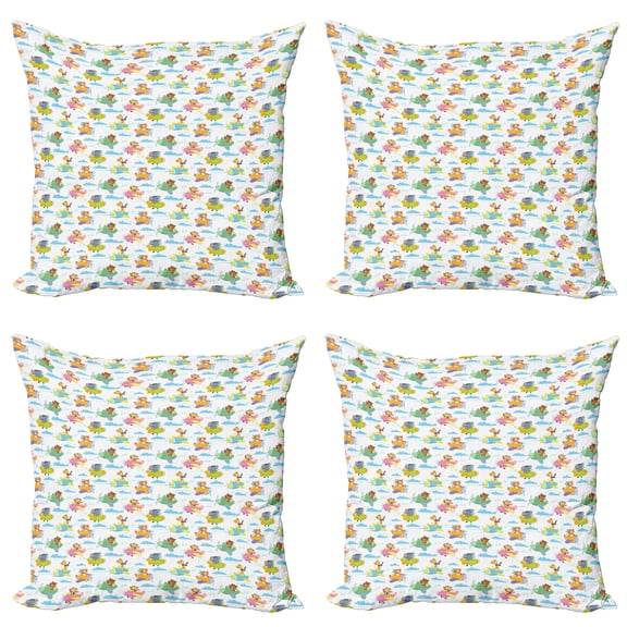 Ambesonne Adventure Throw Pillow Cover 4 Pack, Pilot Animals, 20", Multicolor