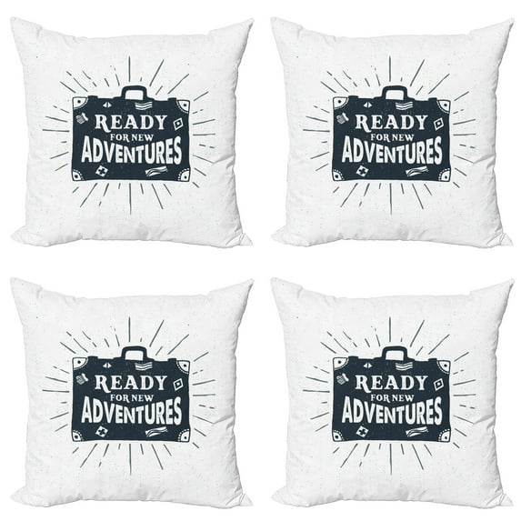 Ambesonne Adventure Throw Pillow Cover 4 Pack, Ready for the Journey, 18", Indigo