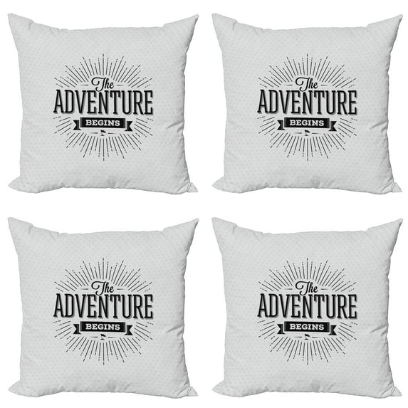 Ambesonne Adventure Throw Pillow Cover 4 Pack, Retro Vintage Words, 20", Black White