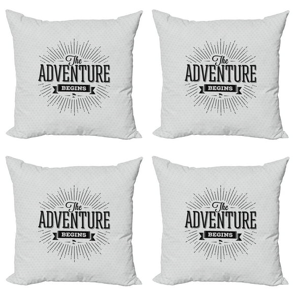 Ambesonne Adventure Throw Pillow Cover 4 Pack, Retro Vintage Words, 24", Black White
