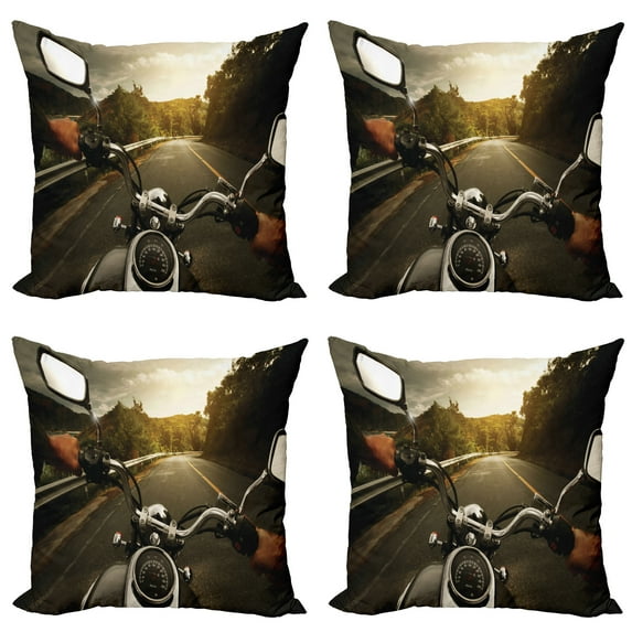 Ambesonne Adventure Throw Pillow Cover 4 Pack, Rider Chopper Road, 20", Forest Green Grey
