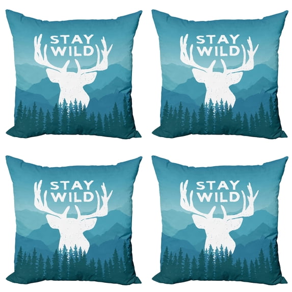 Ambesonne Adventure Throw Pillow Cover 4 Pack, Scenic Wild Forest, 20", Pale Blue Dark Blue