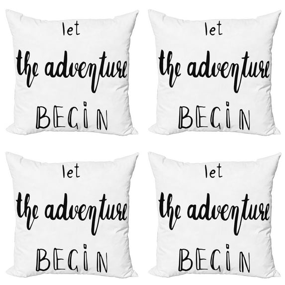 Ambesonne Adventure Throw Pillow Cover 4 Pack, Wise Words Doodle, 20", Black White