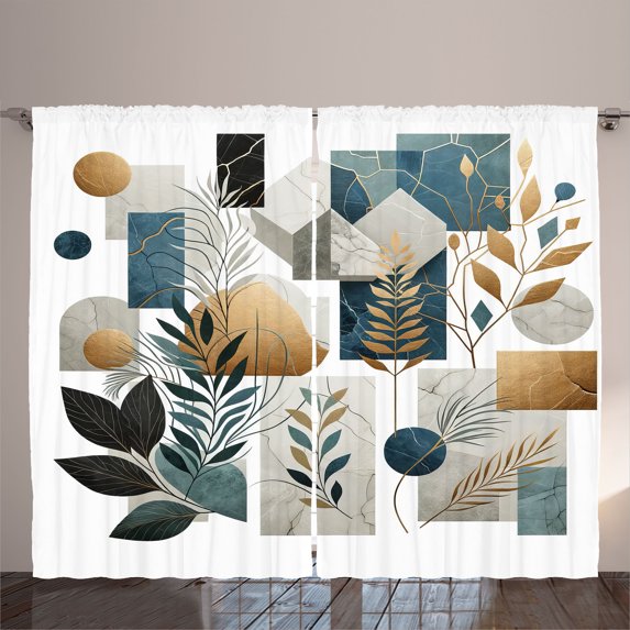 Ambesonne Aesthetic Curtains 2 Panel Set, Branches Modern Abstract, 108" x 108", Blue Grey Pastel Brown