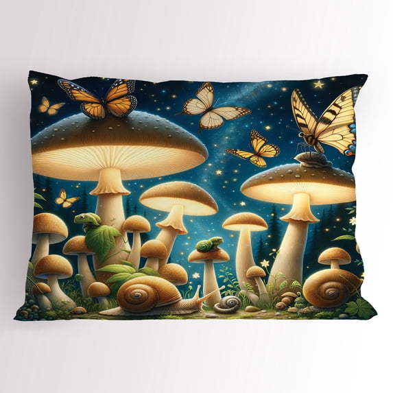 Ambesonne Aesthetic Pillow Sham, Enchanting Night Forest, 36" X 20", Dark Blue and Pale Brown