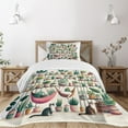 thumbnail image 1 of Ambesonne Aesthetic Quilted Bedspread Set 2 Pcs, Indoor Garden with Cats, Twin Size, Hunter Green Pink and Ivory, 1 of 4