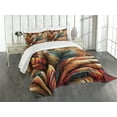 thumbnail image 1 of Ambesonne Aesthetic Quilted Bedspread Set 3 Pcs, Boho Rustic Bold Leaves, King Size, Burnt Orange Teal and Blue, 1 of 4
