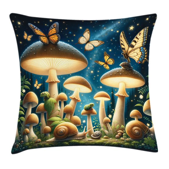 Ambesonne Aesthetic Throw Pillow Cushion Cover, Enchanting Night Forest, 36" X 36", Dark Blue and Pale Brown