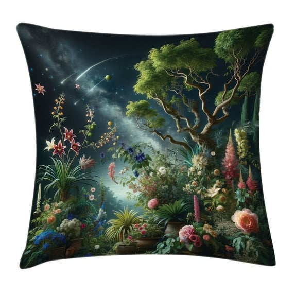 Ambesonne Aesthetic Throw Pillow Cushion Cover, Exotic Forest of Twilight, 18" X 18", Green Dark Night Blue