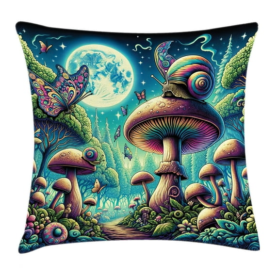 Ambesonne Aesthetic Throw Pillow Cushion Cover, Mushrooms Surreal Forest, 40" X 40", Turquoise Multicolor