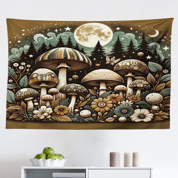 Ambesonne Aesthetic Wall Hanging Tapestry, Psychedelic Earthy Woods, 45"x30", Almond Green Caramel