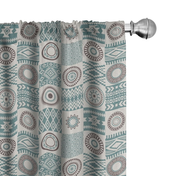 Ambesonne Afghan Curtains, Circles Checkered Squares, Pair of 28"x63", Slate Blue Brown