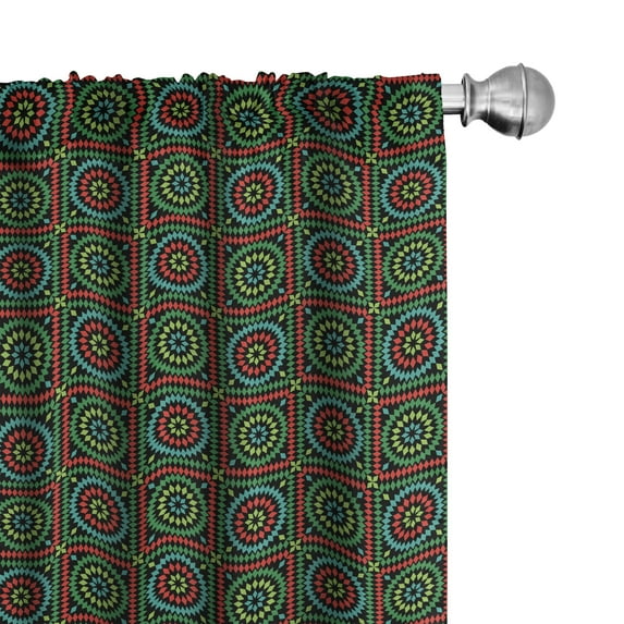 Ambesonne Afghan Curtains, Circles and Squares, Pair of 28"x95", Multicolor