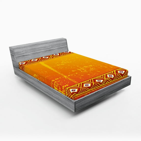 Ambesonne Africa Fitted Sheet, Motif, Full Size, Orange and Marigold