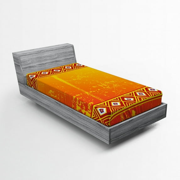 Ambesonne Africa Fitted Sheet, Motif, Twin Size, Orange and Marigold