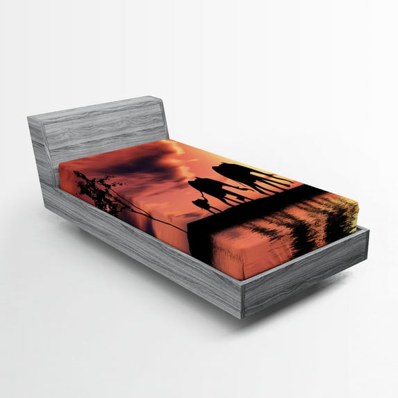 Ambesonne Africa Fitted Sheet, Wild Animals Silhouette View, Twin XL Size, Dark Coral Seal Brown