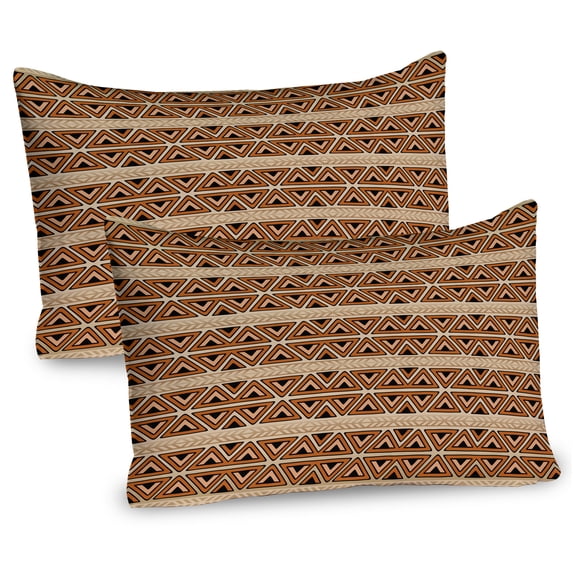 Ambesonne Africa Pillow Sham 2 Pack, Geometric Pattern Triangles, 30"x20", Cocoa and Caramel