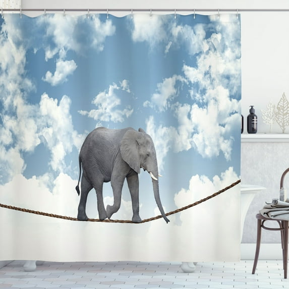 Ambesonne Africa Shower Curtain, Classic Balance, 69"Wx70"L, Blue Grey White