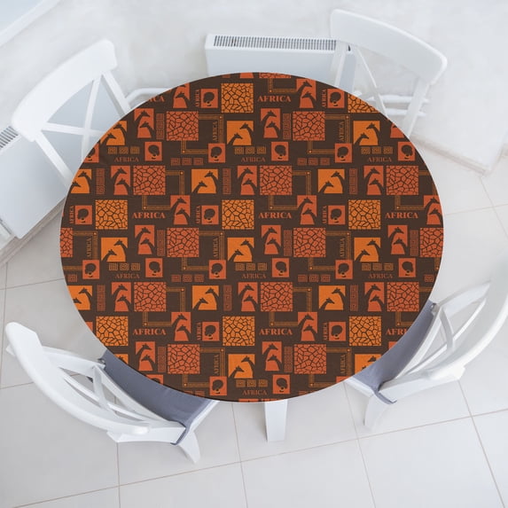 Ambesonne Africa Themed Fitted Round Tablecloth, Pop Art Giraffe Lady, 36"- 40" Diameter, Burnt Sienna Apricot