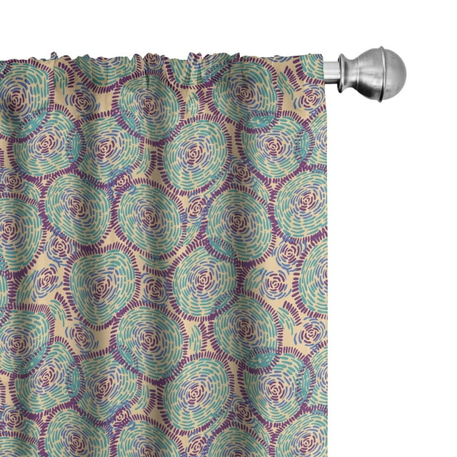 Ambesonne African 4-Panel Curtains, Bohemian Circles Groovy, 56"x95", Purple Peach Turquoise