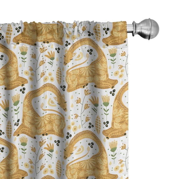 Ambesonne African Window Curtains, Cartoon Giraffes Flowers, Each 28" W x 63" L, Pastel Yellow and Pale Orange