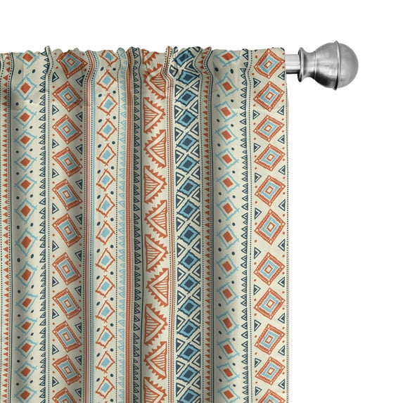 Ambesonne African 4-Panel Curtains, Folk Borders, 56"x95", Orange Blue Pale Yellow