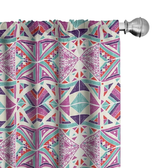 Ambesonne African Window Curtains, Pastel Hand-Drawn Triangles, Each 28" W x 63" L, Pale Fuchsia and Turquoise