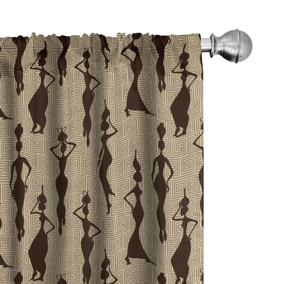 Ambesonne African 4-Panel Curtains, Woman Carry Water Vases, 56"x95", Beige Tan Dark Brown