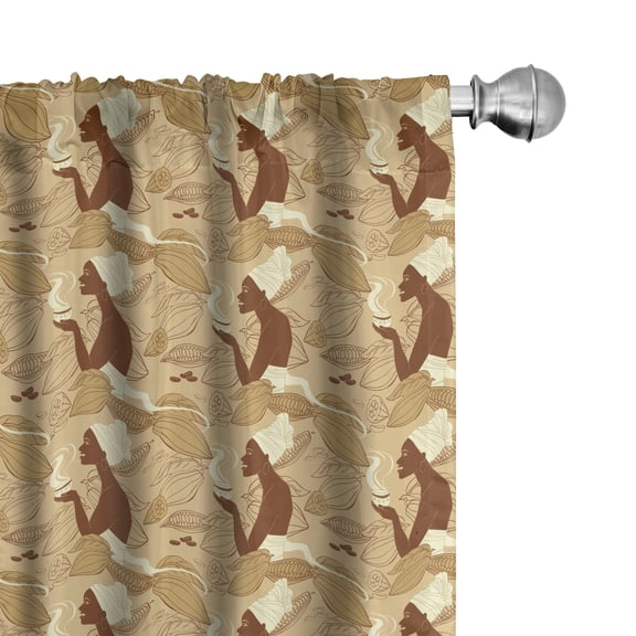 Ambesonne African 4-Panel Curtains, Woman Holding Cup of Coffee, 56"x84", Sand Brown and Redwood
