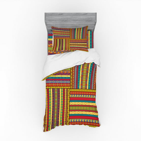 Ambesonne African Bedding Set 3 Pcs, Art Borders, Twin, Multicolor