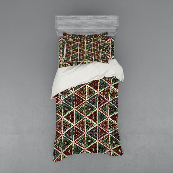 Ambesonne African Bedding Set 3 Pcs, Geometric Grunge Mosaic, Twin, Multicolor
