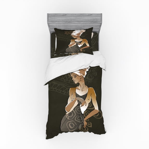 Ambesonne African Bedding Set 3 Pcs, Lady in Ethnic Ornaments, Twin, Taupe Pale Brown