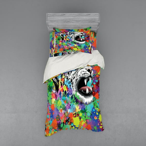 Ambesonne African Bedding Set 3 Pcs, Leopard Wild Animals, Twin, Multicolor