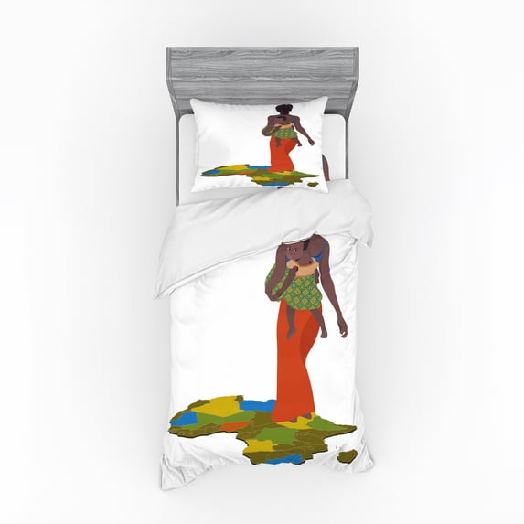 Ambesonne African Bedding Set 3 Pcs, Mother Map, Twin, Multicolor