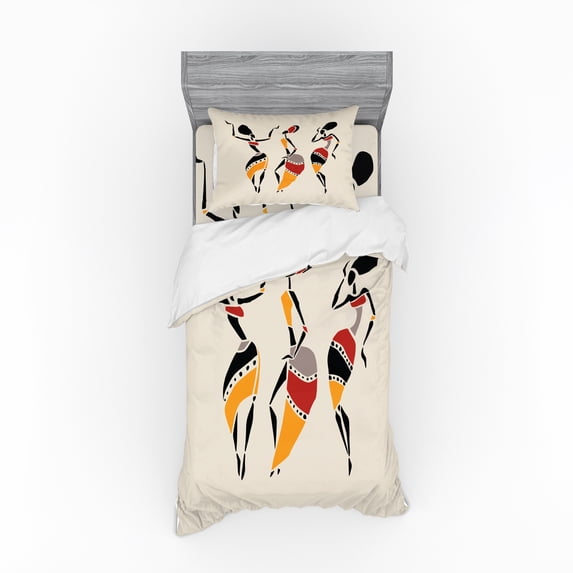 Ambesonne African Bedding Set 3 Pcs, Native Dancers, Twin, Multicolor