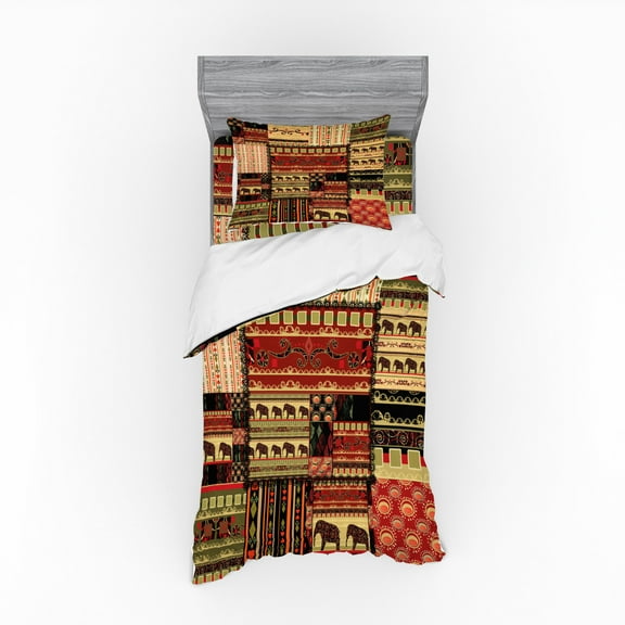 Ambesonne African Bedding Set 3 Pcs, Patchwork Style, Twin XL, Red Green Black