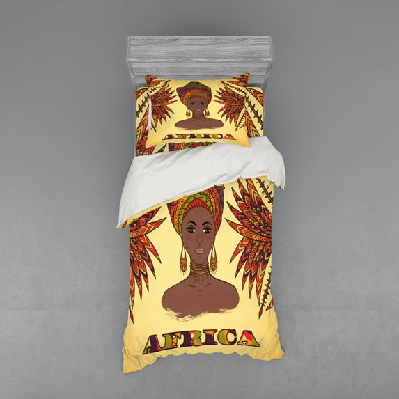 Ambesonne African Bedding Set 3 Pcs, Turban Palms Cultural, Twin, Multicolor