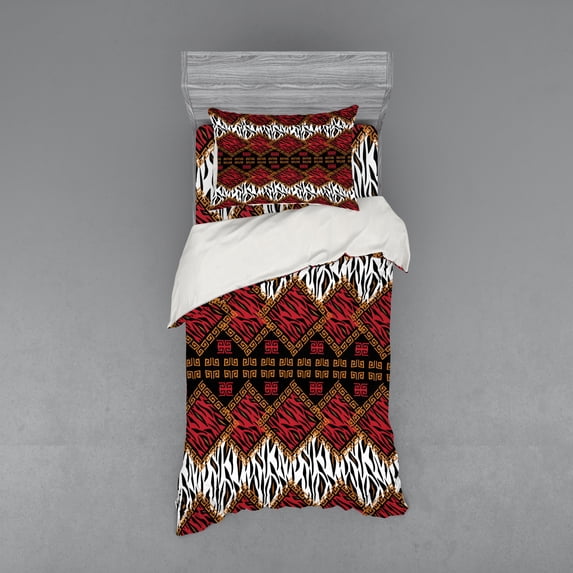 Ambesonne African Bedding Set 3 Pcs, Wildlife Animal Skin, Twin, Brown and Red