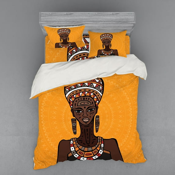 Ambesonne African Bedding Set 4 Pcs, Long Neck Folk, Queen, Multicolor