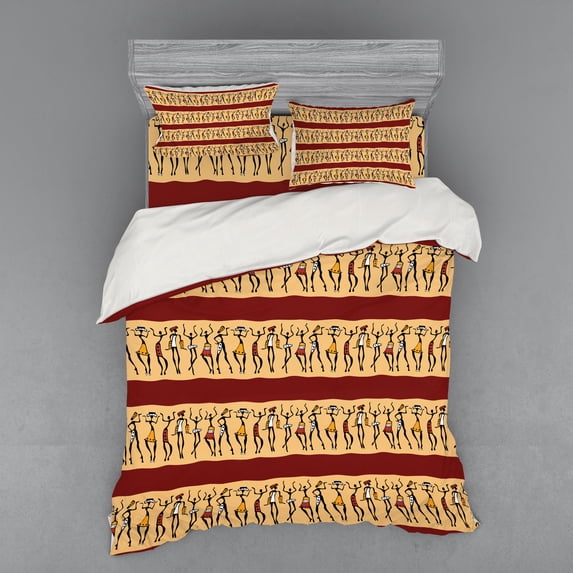 Ambesonne African Bedding Set 4 Pcs, Native Culture, Queen, Ruby Peach Black