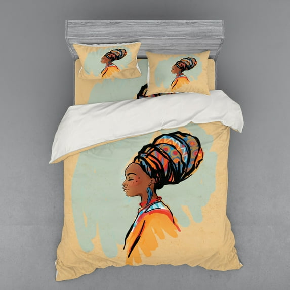 Ambesonne African Bedding Set 4 Pcs, Profile, Queen, Multicolor