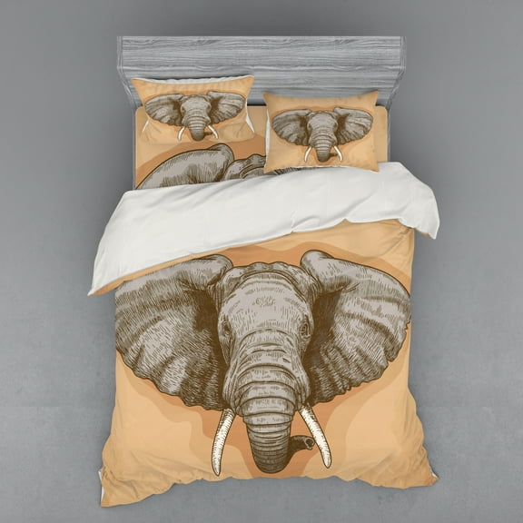 Ambesonne African Bedding Set 4 Pcs, Wild Retro s, Queen, Almond Grey