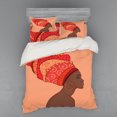 thumbnail image 1 of Ambesonne African Bedding Set 4 Pcs, Young Girl Turban, Queen, Chocolate Salmon, 1 of 3