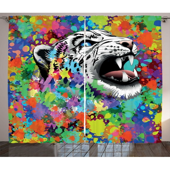 Ambesonne African Curtains 2 Panel Set, Leopard Wild Animals, 108" x 90", Multicolor