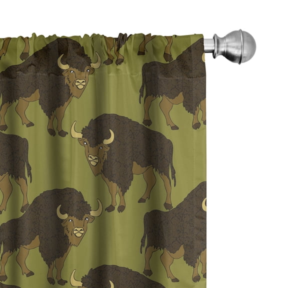 Ambesonne African Curtains, Angry Buffaloes Pattern, Pair of 28"x84", Olive Green and Dark Khaki