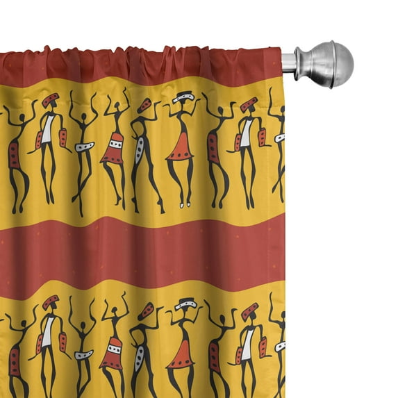 Ambesonne African Curtains, Dancing People, Pair of 28"x84", Dark Orange Yellow Black