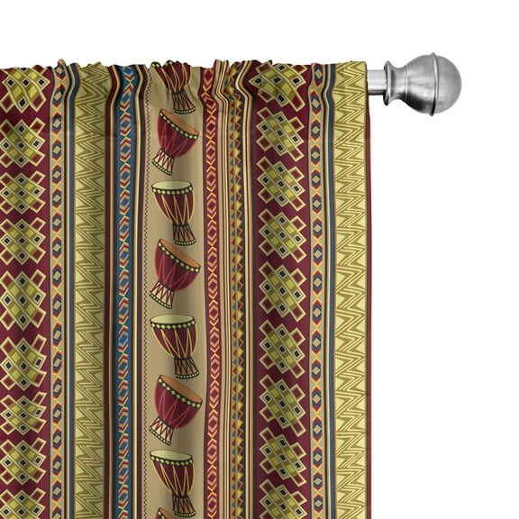 Ambesonne African Curtains, Ethnic Musical Instrument, Pair of 28"x63", Multicolor