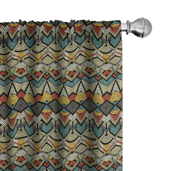Ambesonne African Curtains, Folk Art Sharp Motifs, Pair of 28"x95", Multicolor