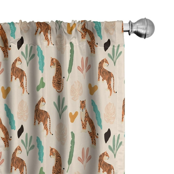 Ambesonne African Curtains, Minimalist Tiger Palm Leaf, Pair of 28"x95", Persian Orange Green